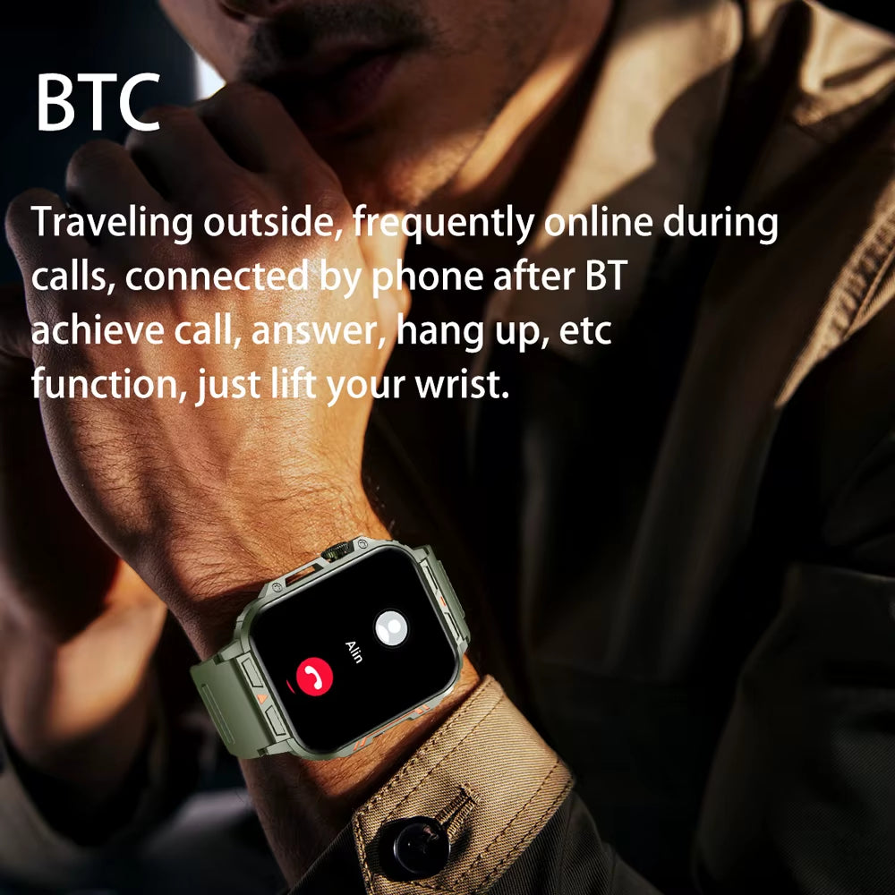 2024 New 1.95 Outdoor Military Man Smart Watch Men Bluetooth Call Smartwatch Men for Android IOS IP68 Waterproof Ftiness Watches