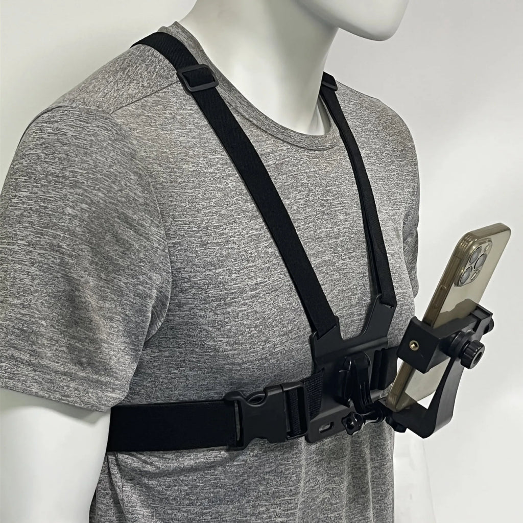 1 PC Adjustable Phone Clip Holder with Chest Strap Fixation Bracket for Sport Camera Mobile Phone Camera Black Holder Accessory