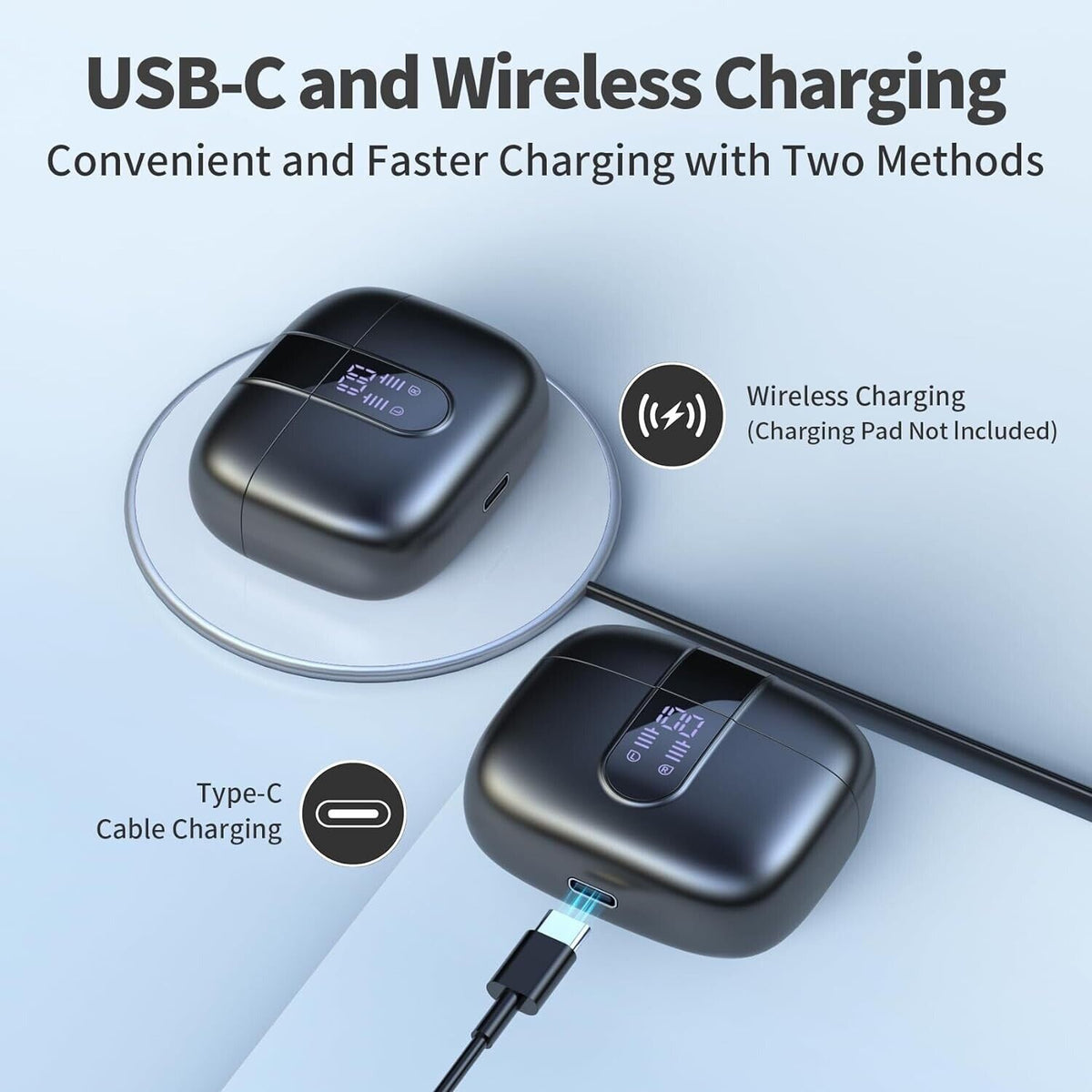 Wireless Earbuds Bluetooth 5.3 Headphones Waterproof Noise Cancelling