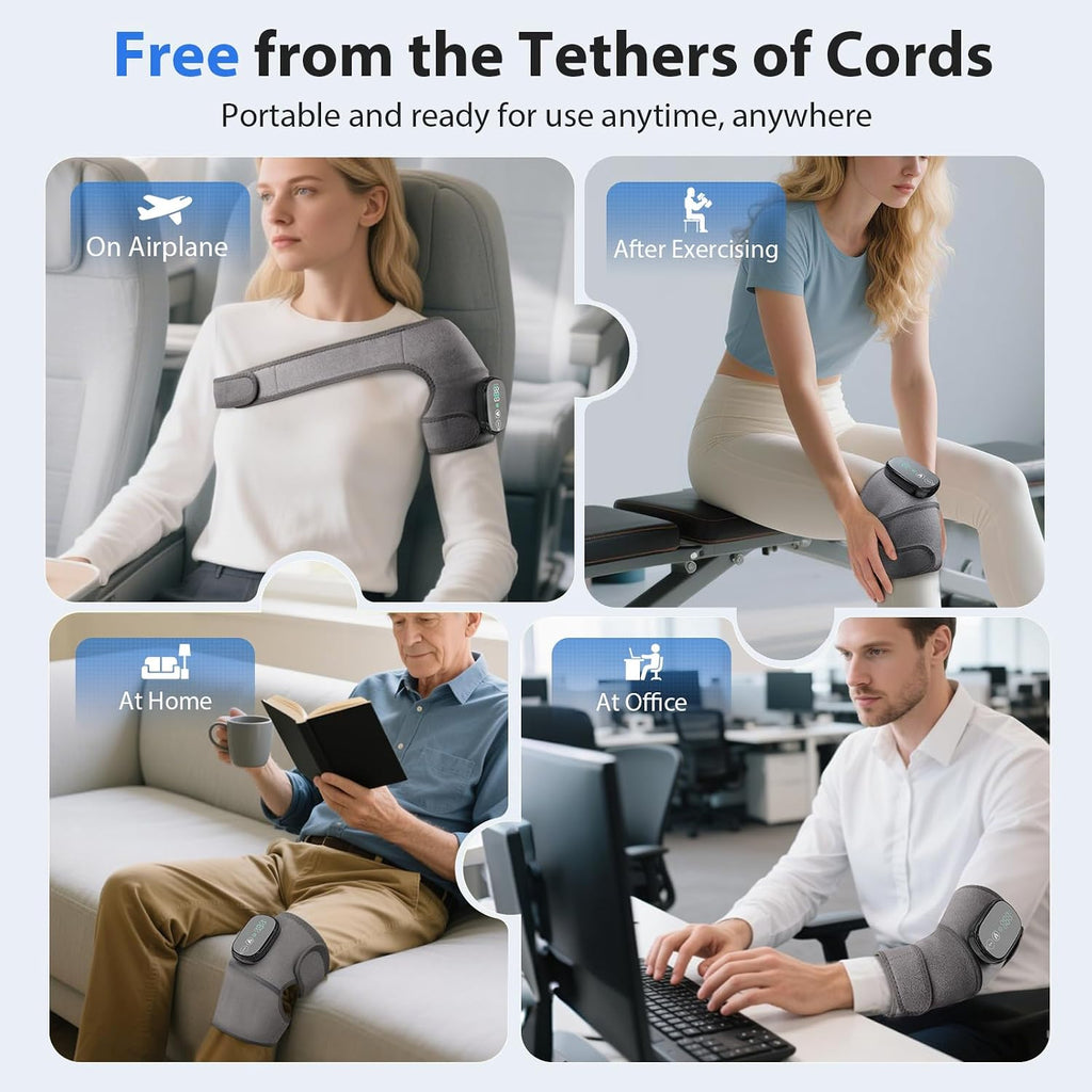 Heated Knee Massager, Foot Massager with Heat, Shoulder Massagers with Heat, Knees Warmers Wrap, 3-In-1 Vibration Heating Pad for Knee, Shoulder, and Elbow, Adjustable Size (Grey)