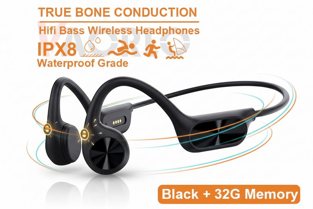 Bone Conduction Earphones Bluetooth Wireless IPX8 Waterproof MP3 Player Hifi Ear-Hook Headphone with Mic Headset for Swimming
