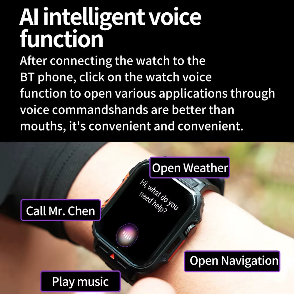 2024 New 1.95 Outdoor Military Man Smart Watch Men Bluetooth Call Smartwatch Men for Android IOS IP68 Waterproof Ftiness Watches