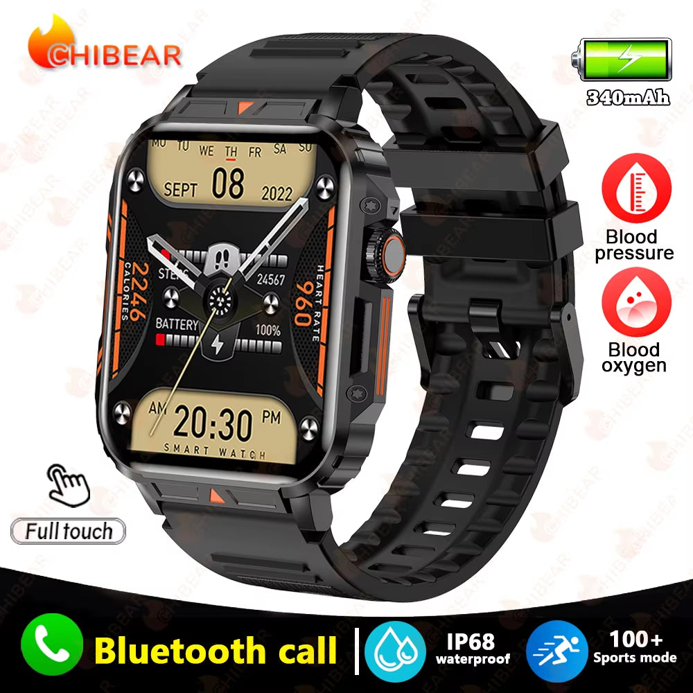 2024 New 1.95 Outdoor Military Man Smart Watch Men Bluetooth Call Smartwatch Men for Android IOS IP68 Waterproof Ftiness Watches