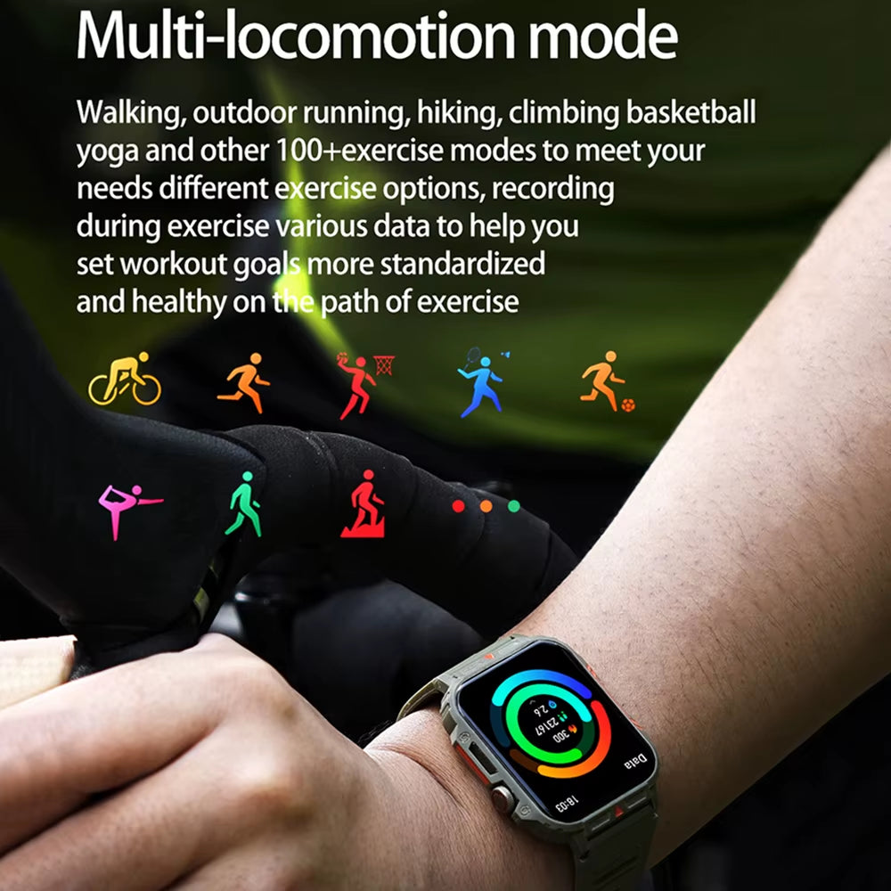 2024 New 1.95 Outdoor Military Man Smart Watch Men Bluetooth Call Smartwatch Men for Android IOS IP68 Waterproof Ftiness Watches