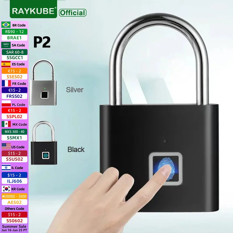 RAYKUpunshrimp-Cadenas biométriques intelligents à empreintes digitales, étanches, en alliage de zinc, avec batterie aste intégrée
