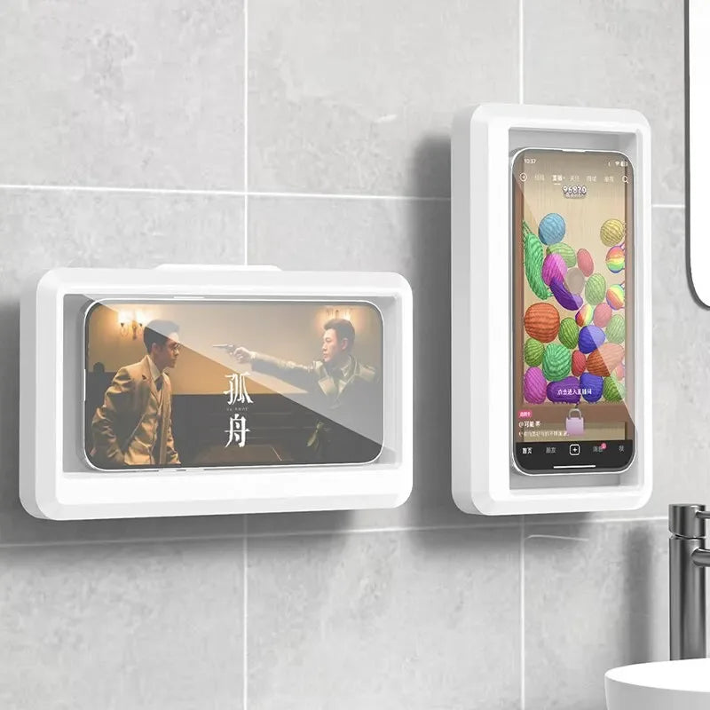 Support de téléphone étanche-support de douche à ventouse pour salle de bain/mur, accès à l'écran tactile et joint anti-vapeur, téléphones maximum de 6.7 pouces