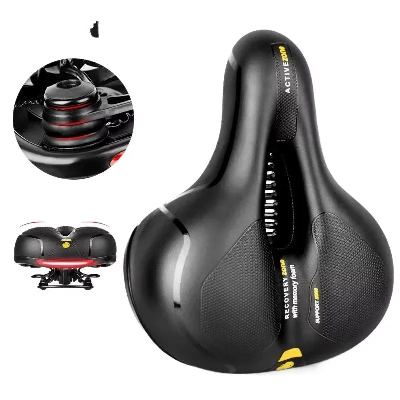 Hollow Breathable Bicycle Saddle Men Women MTB Road Bike Saddle Shock Absorbing Comfortable Big Butt Bike Seat Safety Warning