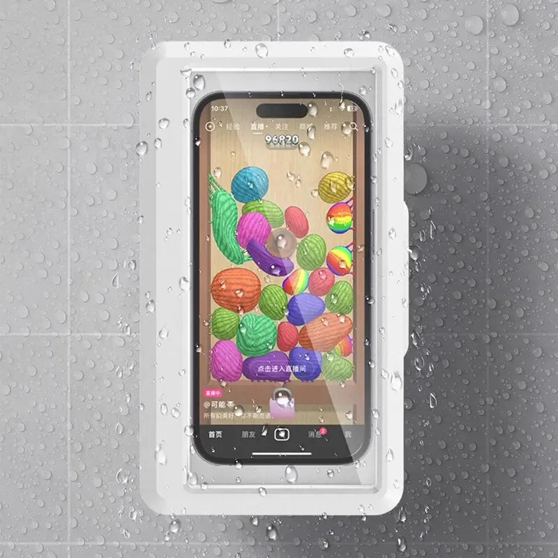 Support de téléphone étanche-support de douche à ventouse pour salle de bain/mur, accès à l'écran tactile et joint anti-vapeur, téléphones maximum de 6.7 pouces