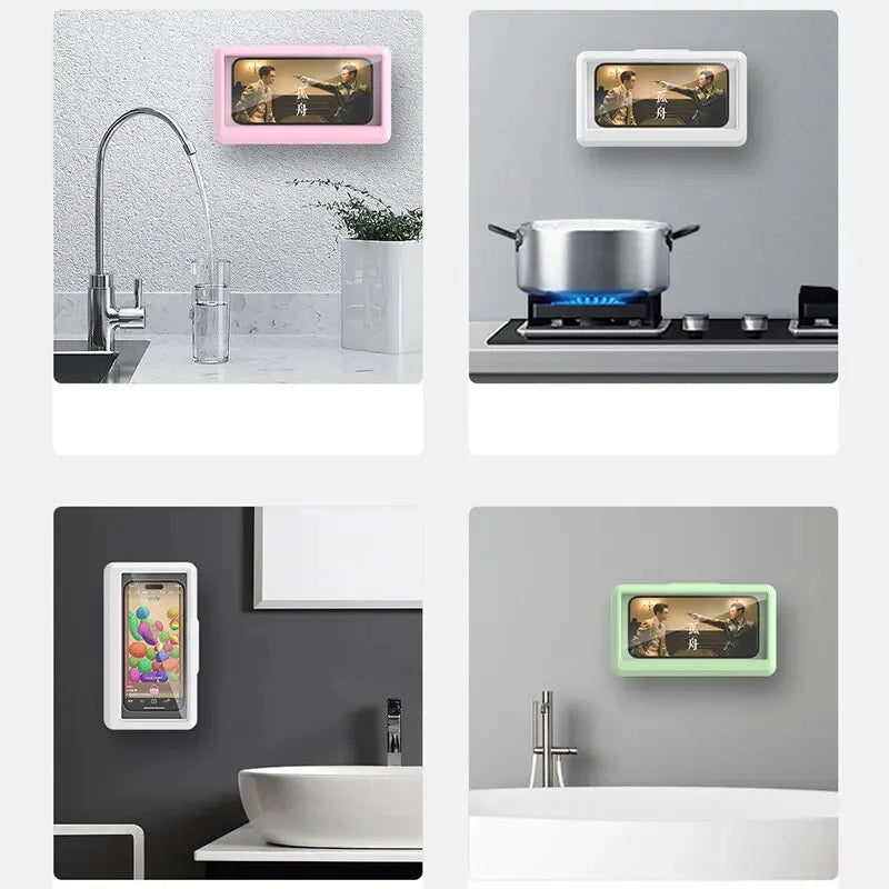Support de téléphone étanche-support de douche à ventouse pour salle de bain/mur, accès à l'écran tactile et joint anti-vapeur, téléphones maximum de 6.7 pouces