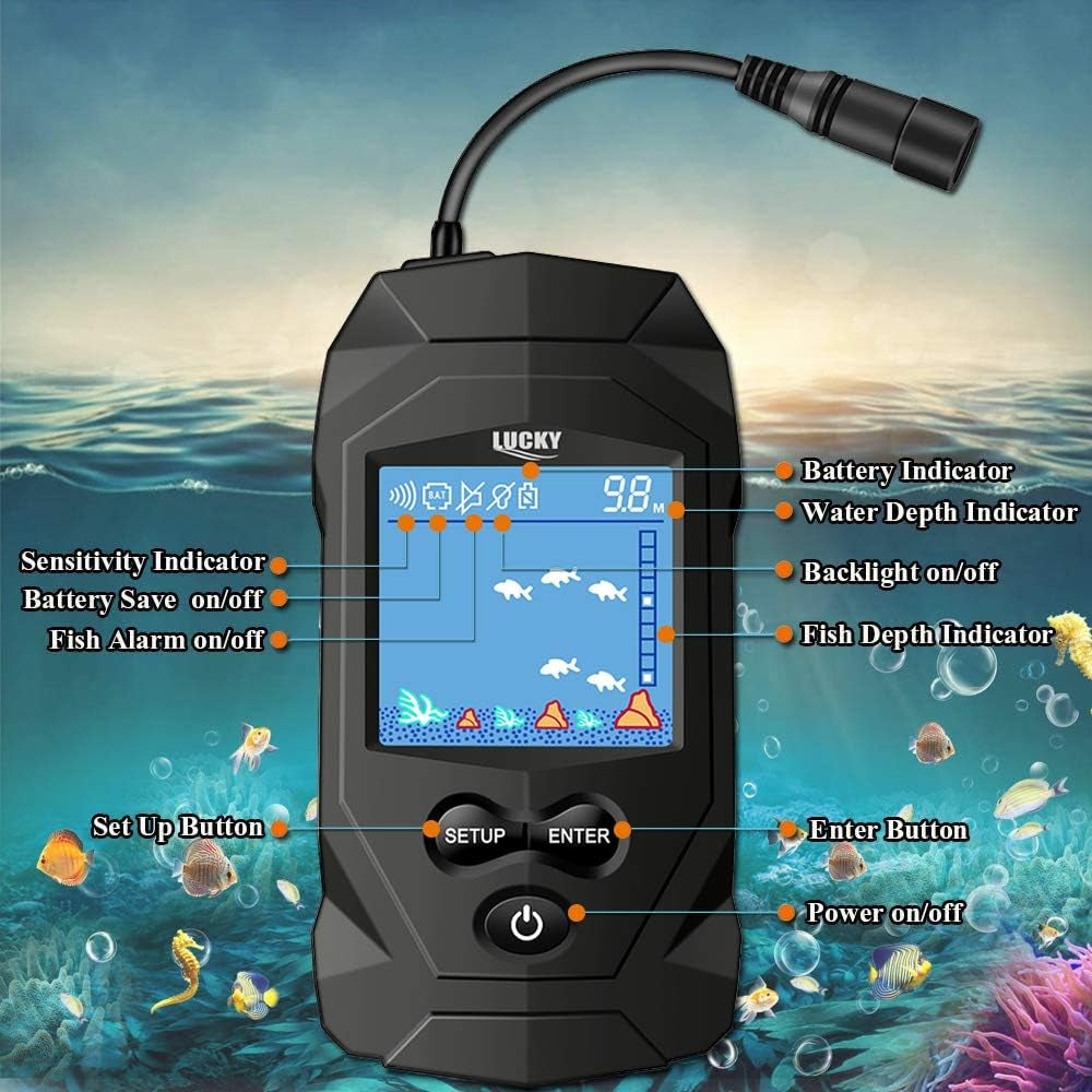 Portable Fish Finders Wired Transducer Kayak Fish Finder Kit Portable Depth Finder LCD Display for Kayak Boat Ice Fishing