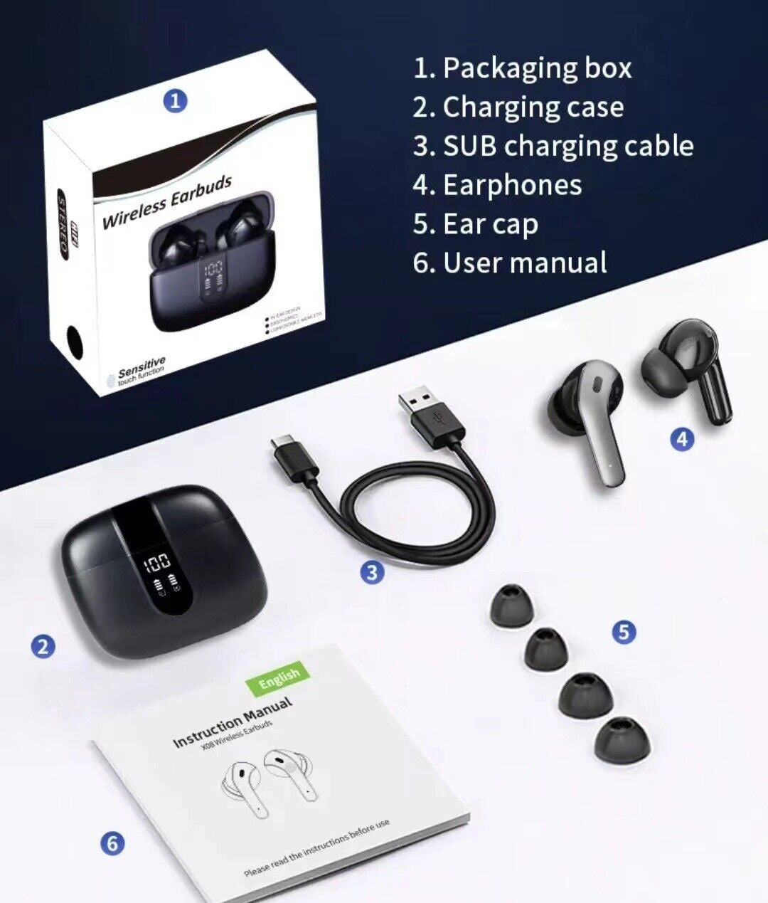 Wireless Earbuds Bluetooth 5.3 Headphones Waterproof Noise Cancelling