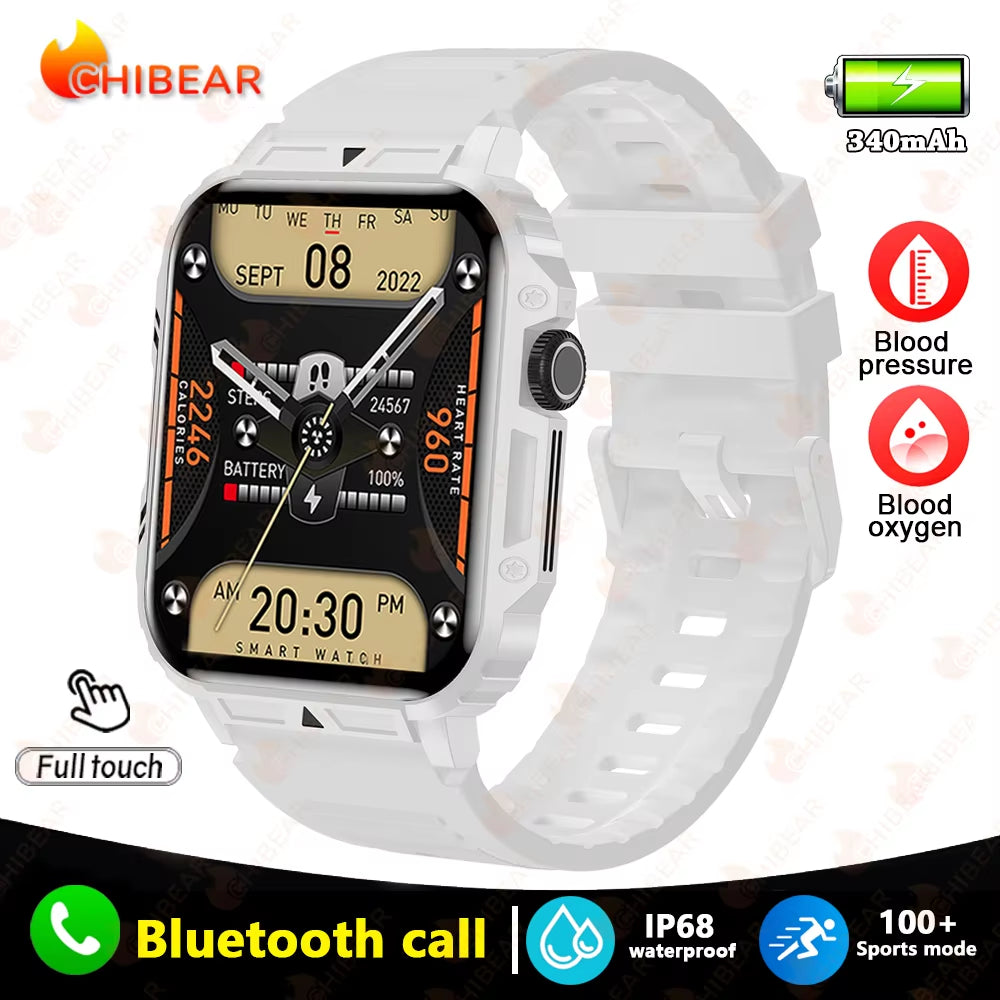 2024 New 1.95 Outdoor Military Man Smart Watch Men Bluetooth Call Smartwatch Men for Android IOS IP68 Waterproof Ftiness Watches